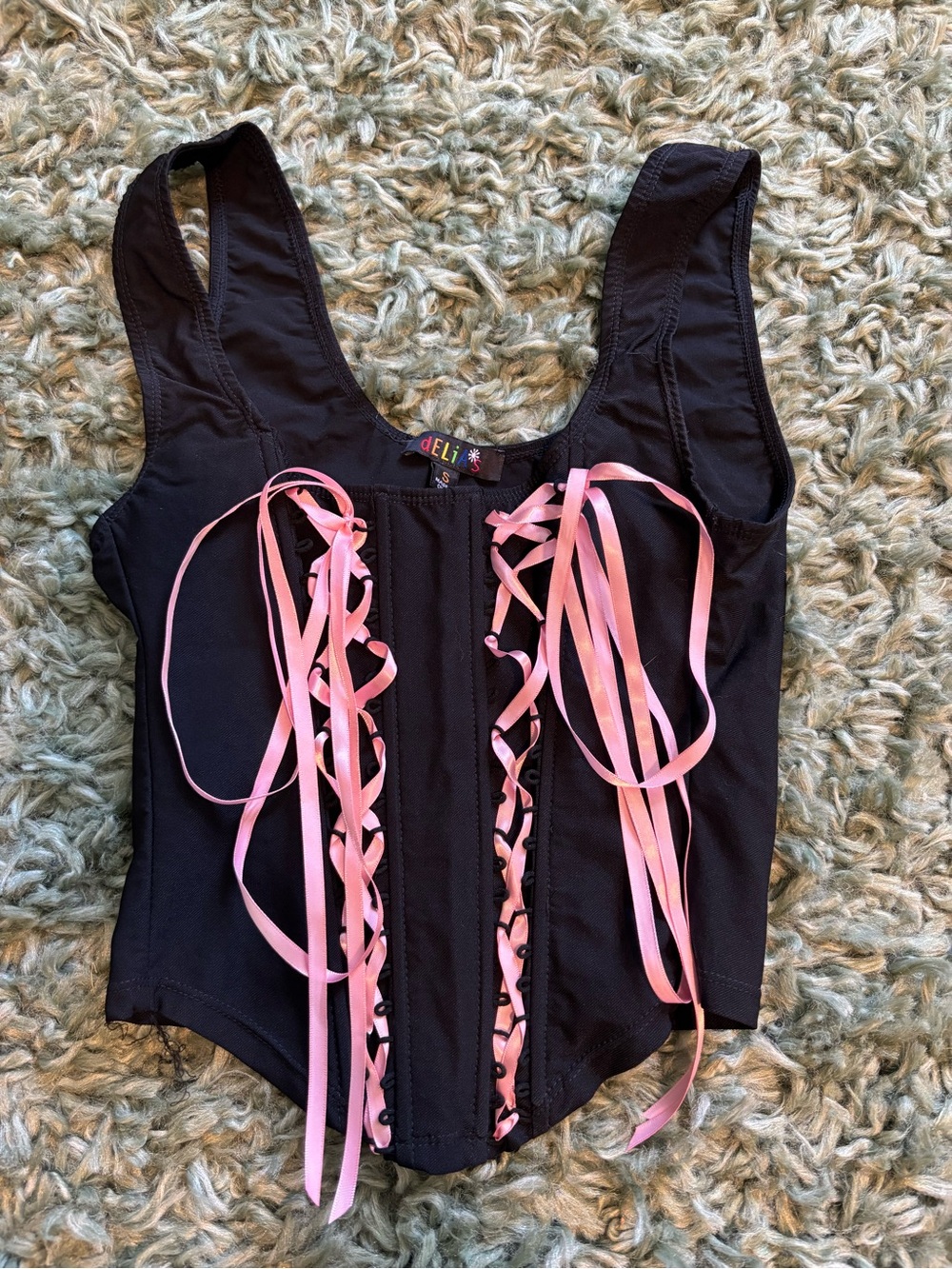 🖤dELiA*s Corset Tank with Pink Laceup Detail